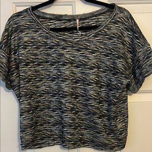 Free People Black and Gray Short Sleeve Top